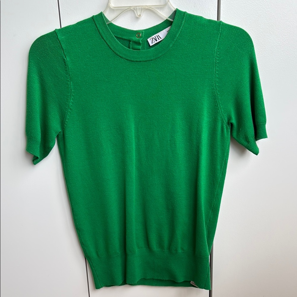 Zara Emerald Green Short Sleeve Knit Top S